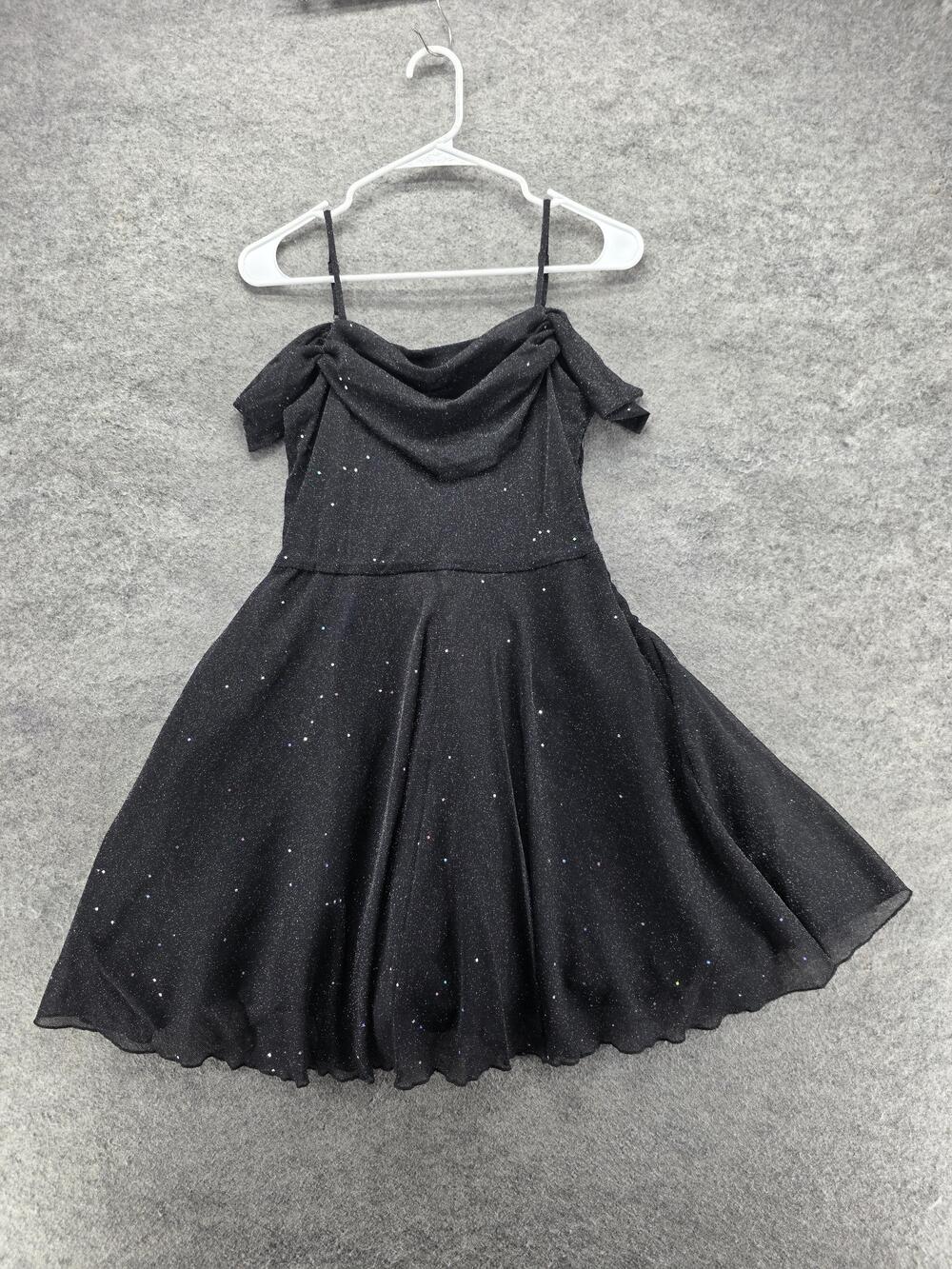 Meetjen Dress Womens S Black Fit & Flare Short Cowl Neck Mesh Lined Glitter
